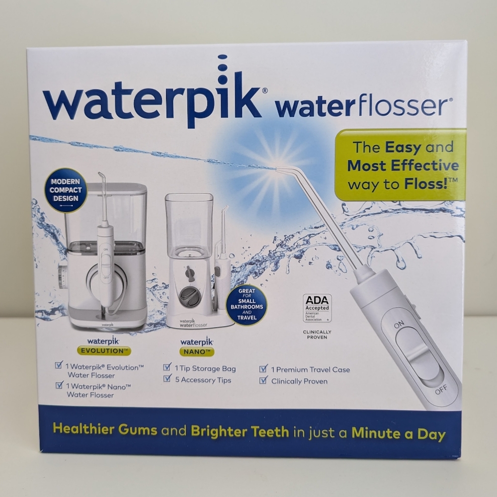 NIB Waterpik COMBO PACK  Evolution and Nano Portable Water Flosser New & Sealed